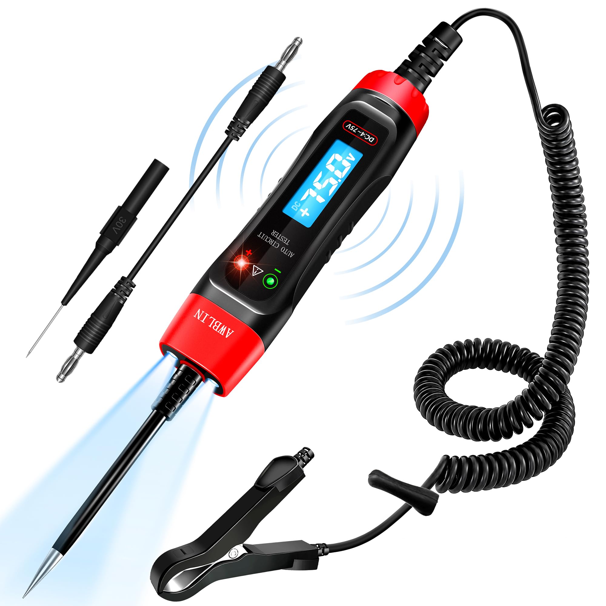 自動車用テストライト&バッテリーパワー検出器 1-75V DC LCDデジタル Amazon.com: AWBLIN 4-75V DC Automotive Test Light with Buzzer